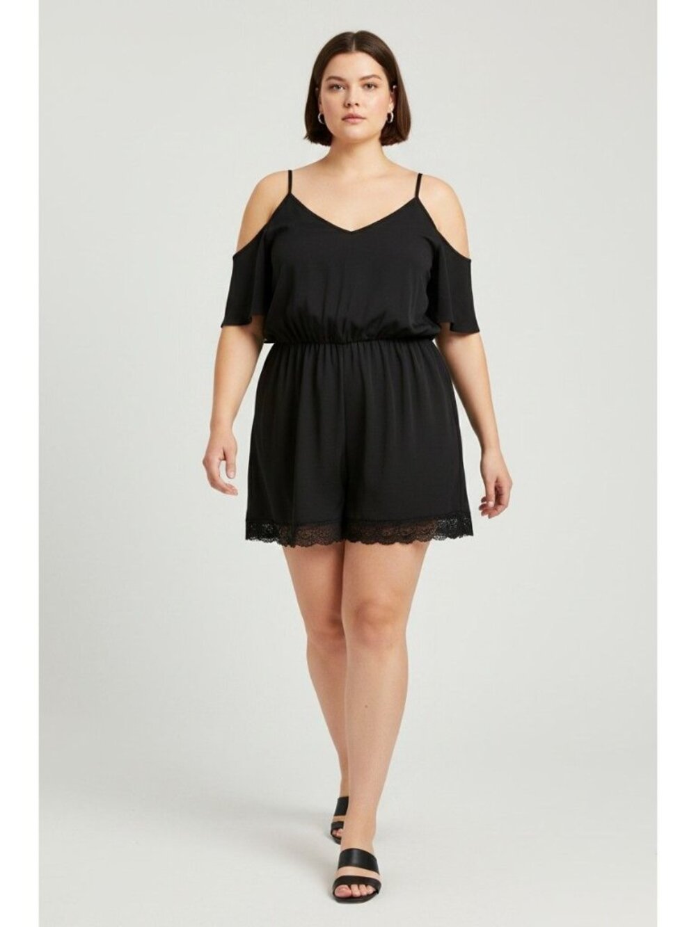 Shein Curve women’s Cold Shoulder Woven Romper, Black, 2XL